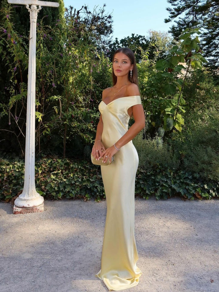 Charlotte Reid | Satin Off-Shoulder Maxi Dress For Women