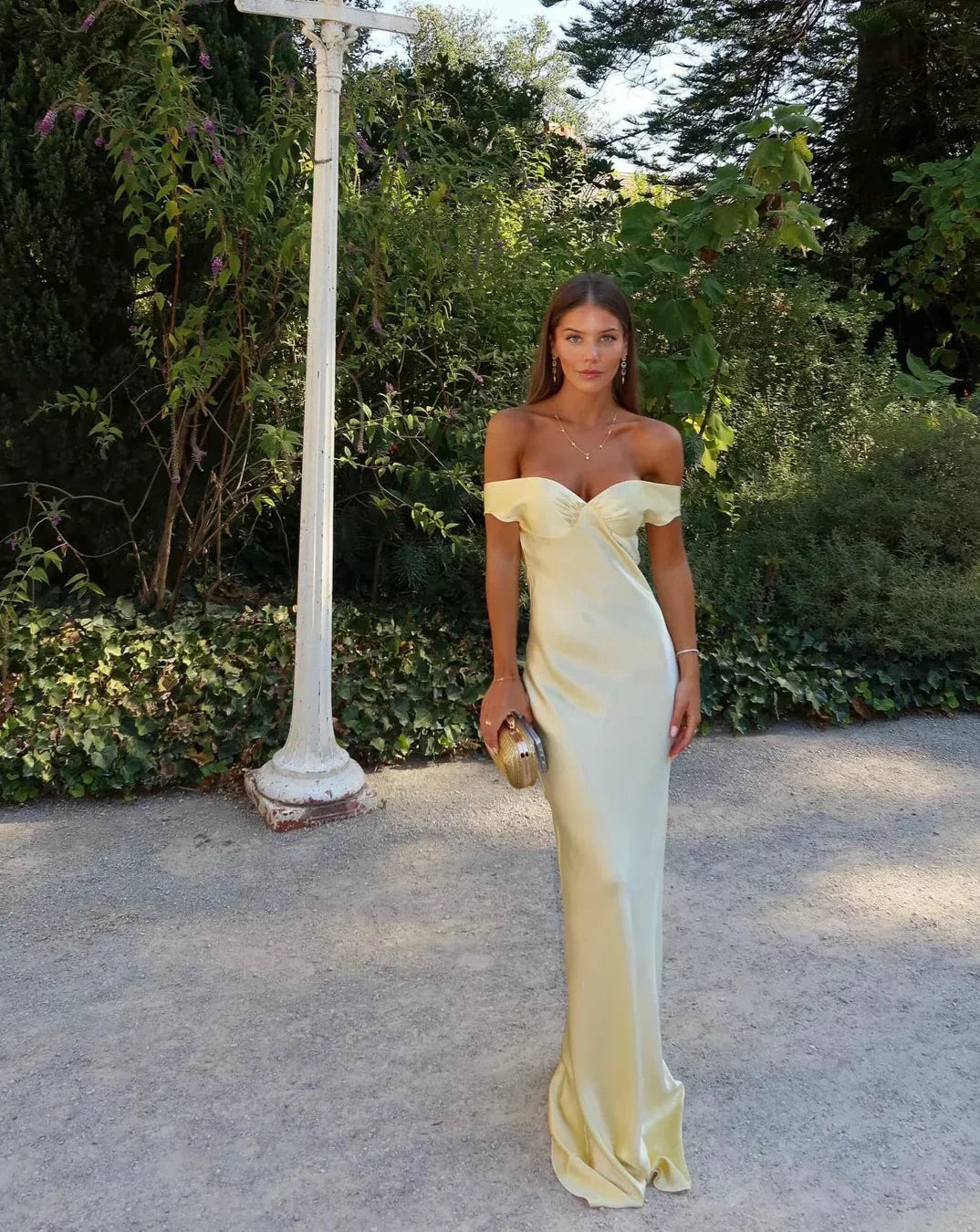 Charlotte Reid | Satin Off-Shoulder Maxi Dress For Women