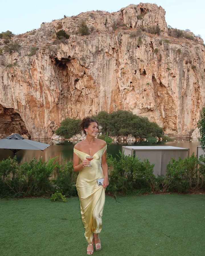 Charlotte Reid | Satin Off-Shoulder Maxi Dress For Women
