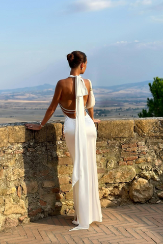 Amelia Kingston | Backless Pearl Halter Maxi Dress For Women