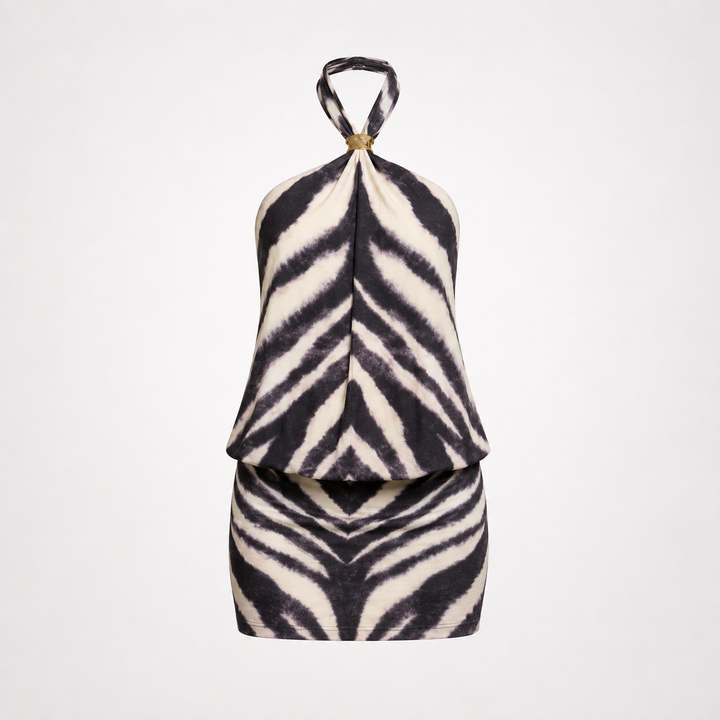 Emma Alderton | Zebra Print Halter Neck Mini Dress For Women