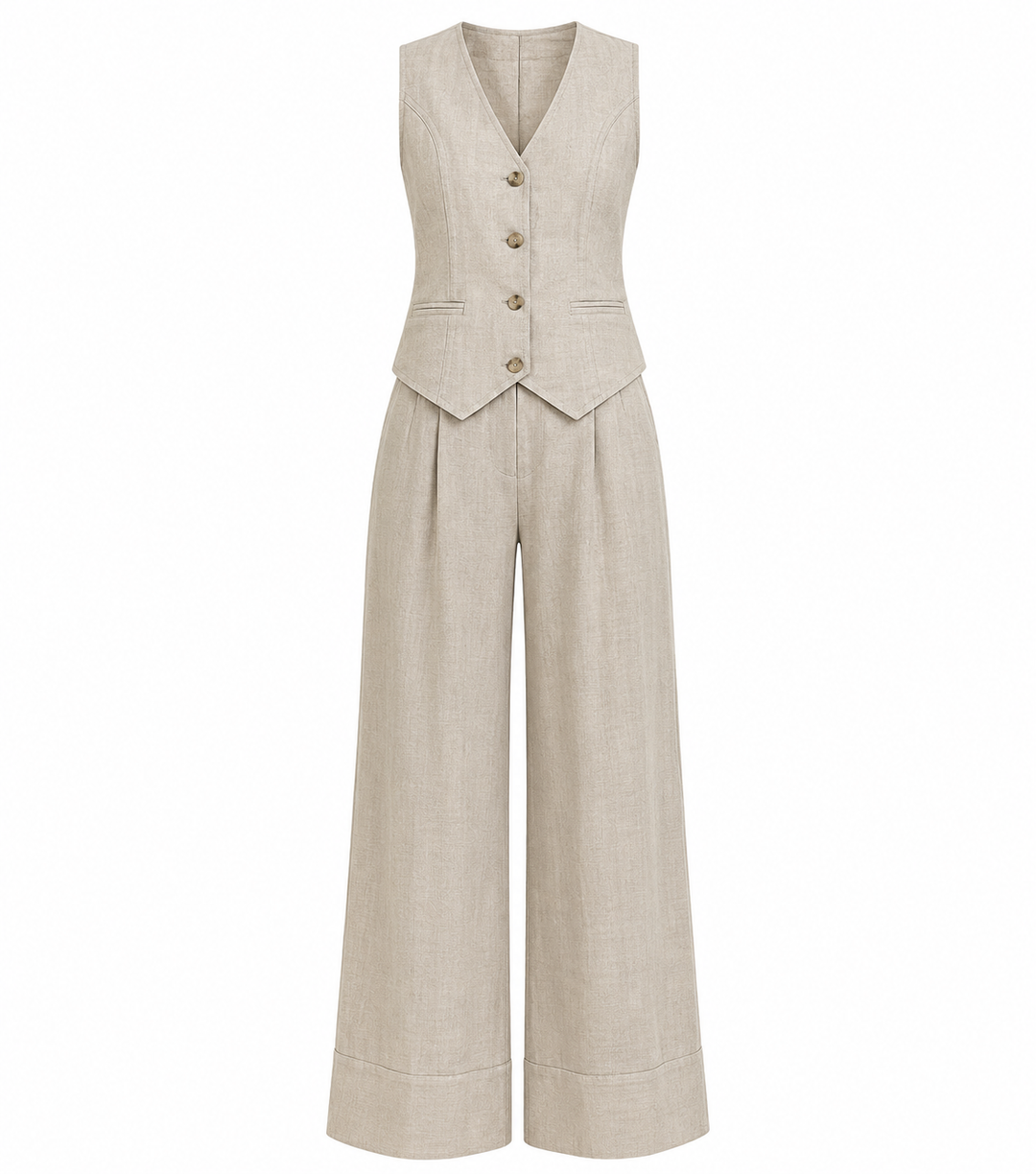 Emma Sheridan | Linen Vest & Wide-Leg Pants Set For Women