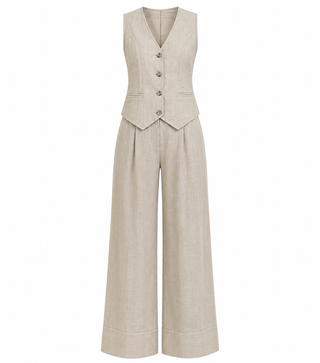 Emma Sheridan | Linen Vest & Wide-Leg Pants Set For Women