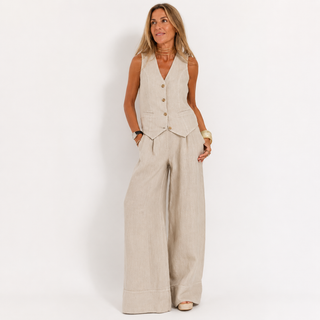 Emma Sheridan | Linen Vest & Wide-Leg Pants Set For Women