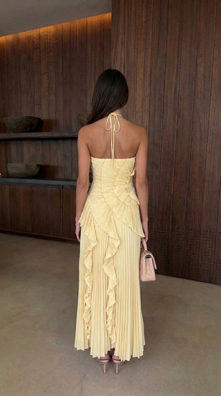 Grace Holloway | Pleated Ruffle Halter Maxi Dress For Women