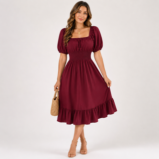 Freya Bennett | Ruffled A-Line Midi Dress For Women