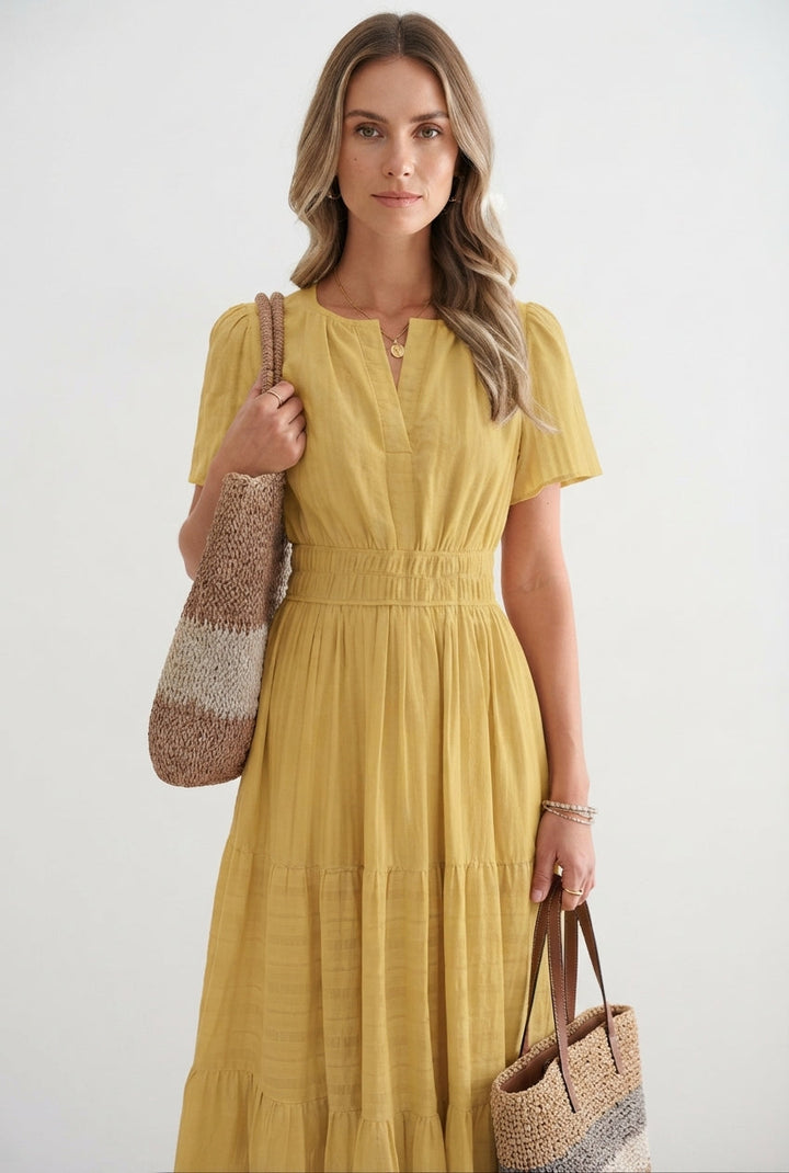 Chloe Evans | Tiered Flutter-Sleeve Maxi Dress For Women