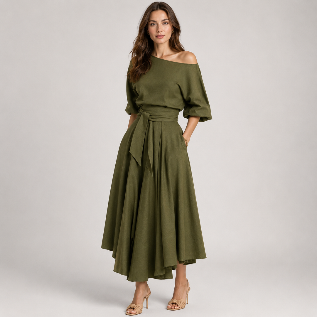 Grace Robertson | Off-Shoulder Tie Waist Maxi Dress For Women