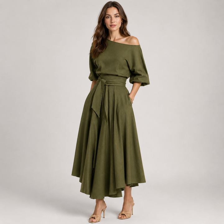 Grace Robertson | Off-Shoulder Tie Waist Maxi Dress For Women