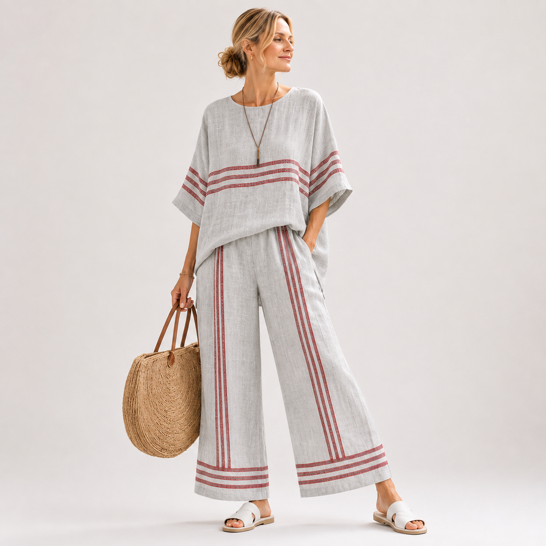 Grace Donovan | Striped Linen Two-Piece Set For Women