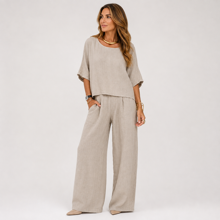 Hannah Young | Relaxed Linen-Blend Wide Leg Pants Set For Women