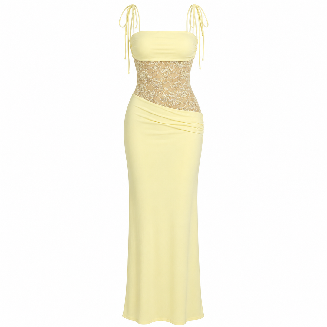 Harriet Collins | Lace Panel Tie-Shoulder Maxi Dress For Women