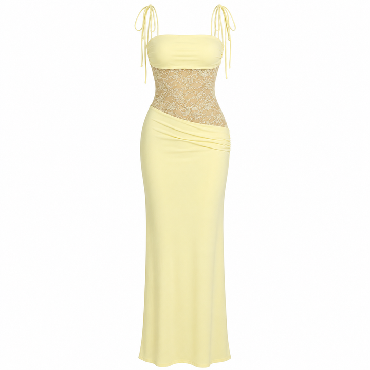 Harriet Collins | Lace Panel Tie-Shoulder Maxi Dress For Women