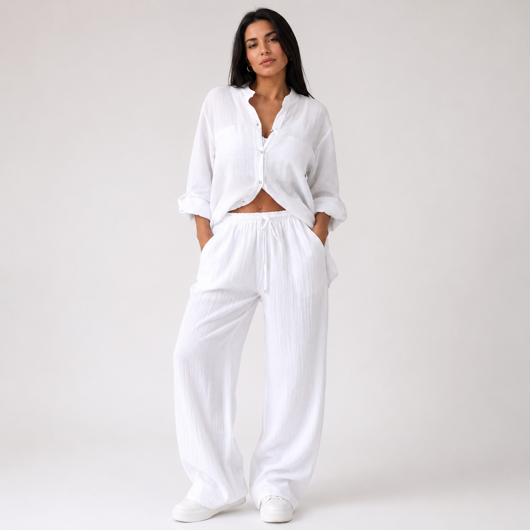 Harriet Campbell | Linen-Feel Wide Leg Two Piece Set For Women