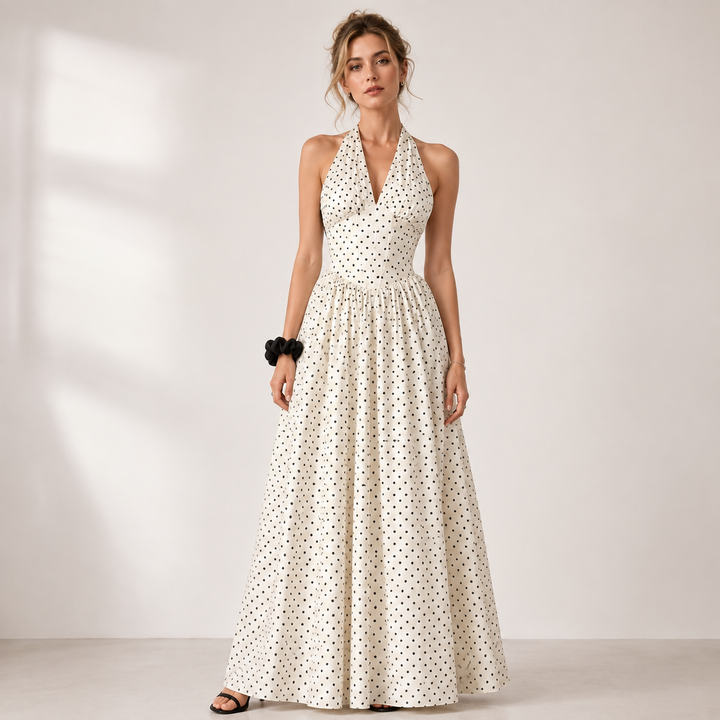 Holly Wright | Polka Dot Halter Maxi Dress For Women