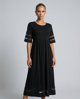 Zoe Pemberton | Black Mesh Stripe Midi Dress For Women