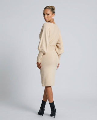 Charlotte Fielding | Balloon Sleeve Knit Midi Dress For Women