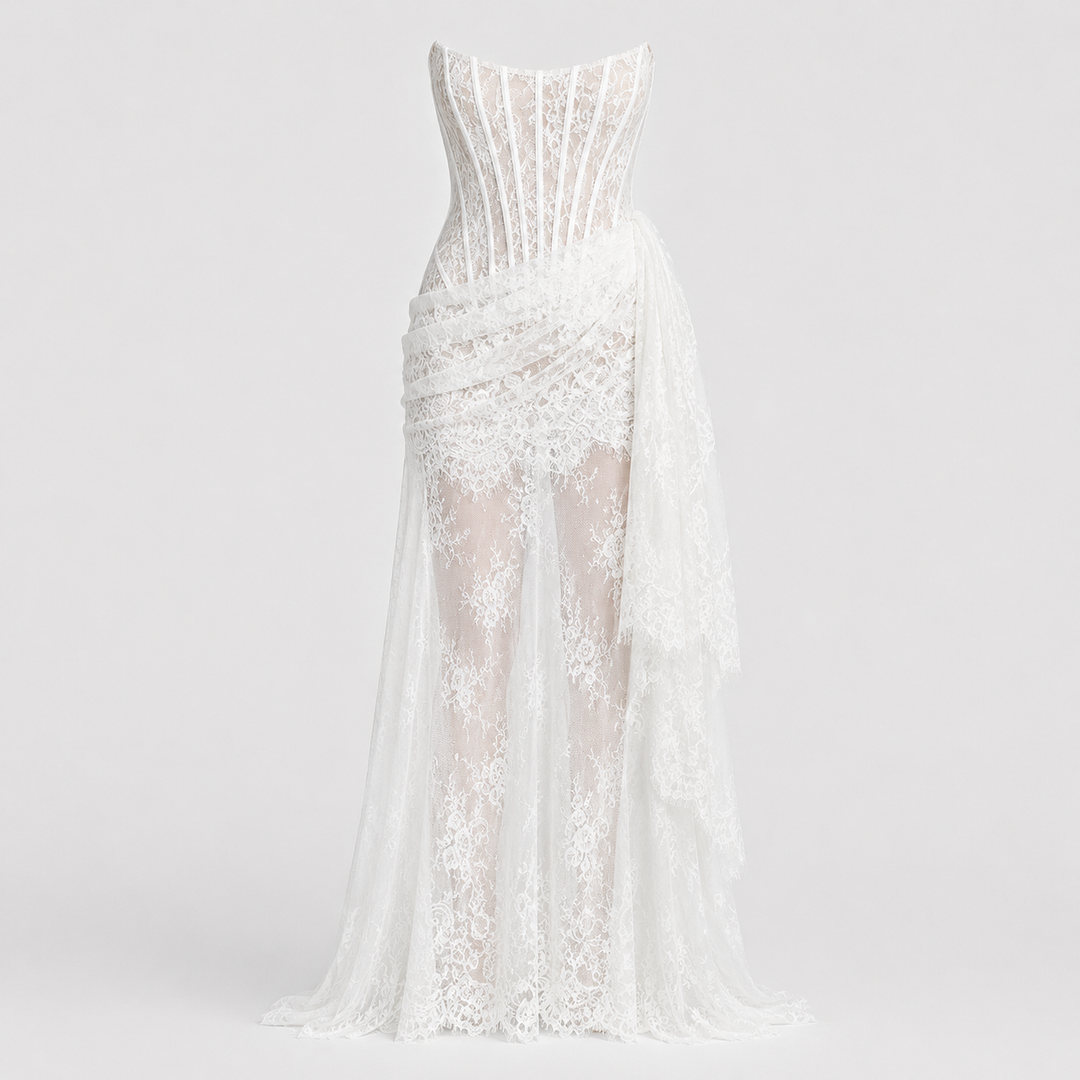 Isla Alderton | Lace Corset Strapless Wedding Dress Set For Women