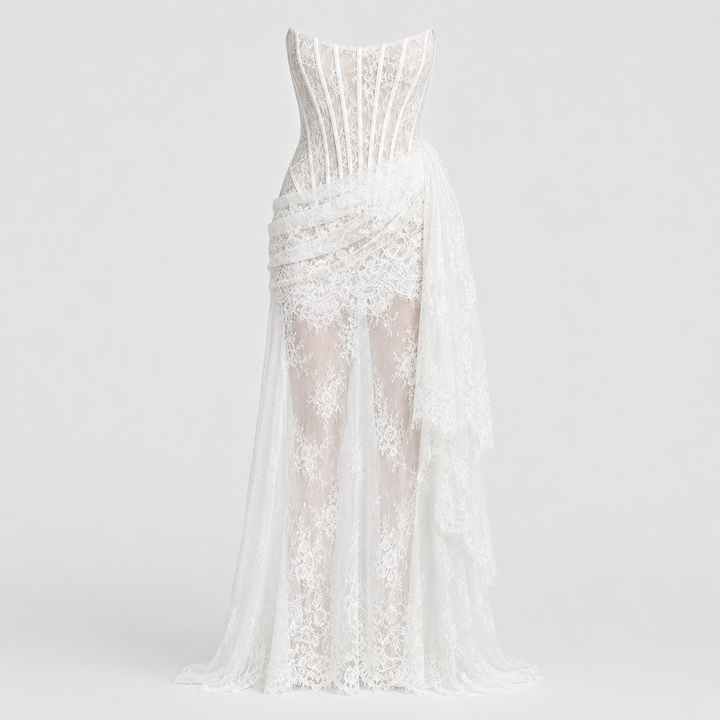 Isla Alderton | Lace Corset Strapless Wedding Dress Set For Women