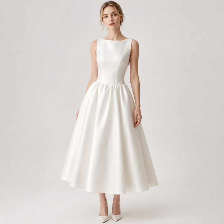 Isla Campbell | Minimalist White Midi Dress For Women