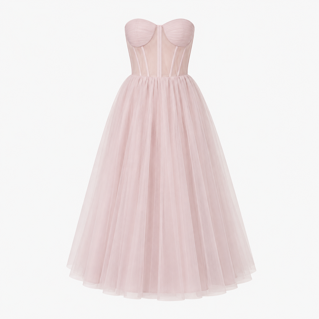Isla Kelly | Strapless Tulle Midi Dress For Women