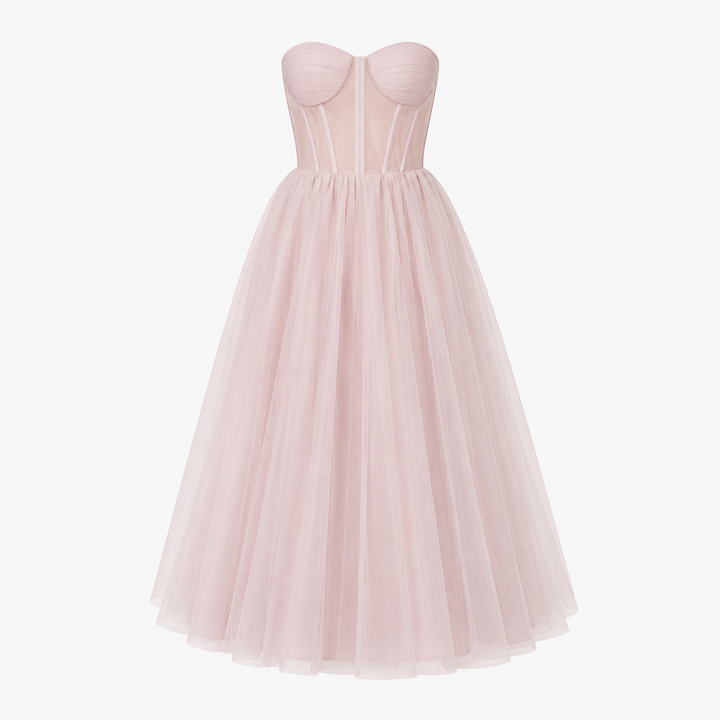 Isla Kelly | Strapless Tulle Midi Dress For Women