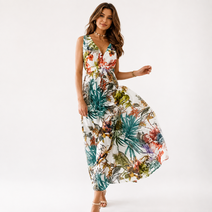 Isla Robertson | Tropical Floral V-Neck Maxi Dress For Women
