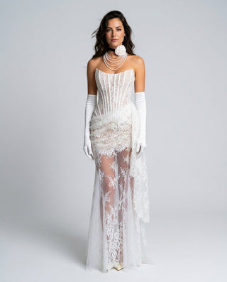 Isla Alderton | Lace Corset Strapless Wedding Dress Set For Women