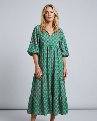 Mia Harrington | V-Neck Balloon Sleeve Tiered Maxi Dress For Women