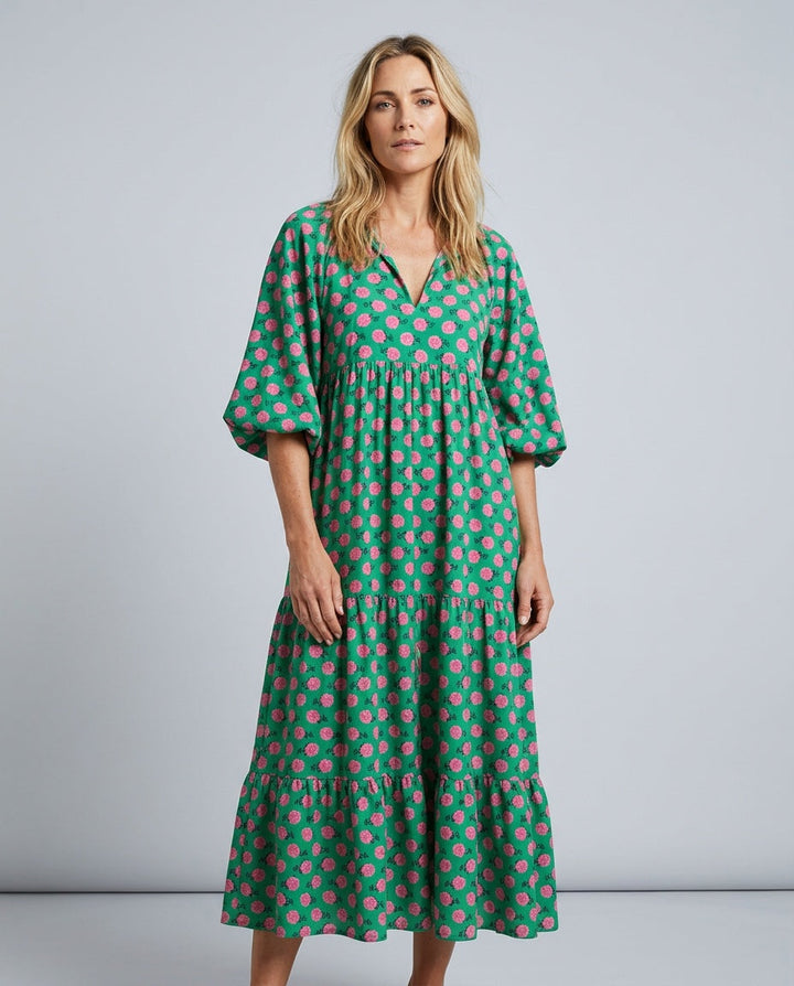 Mia Harrington | V-Neck Balloon Sleeve Tiered Maxi Dress For Women