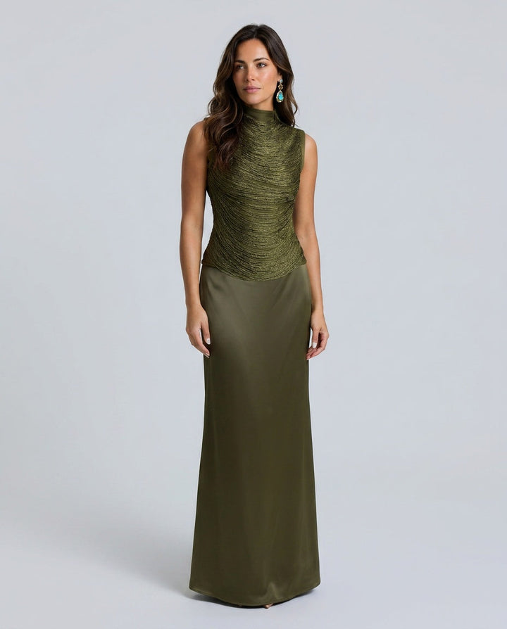 Charlotte Drummond | Ruched Tassel Top & Satin Maxi Skirt Set For Women