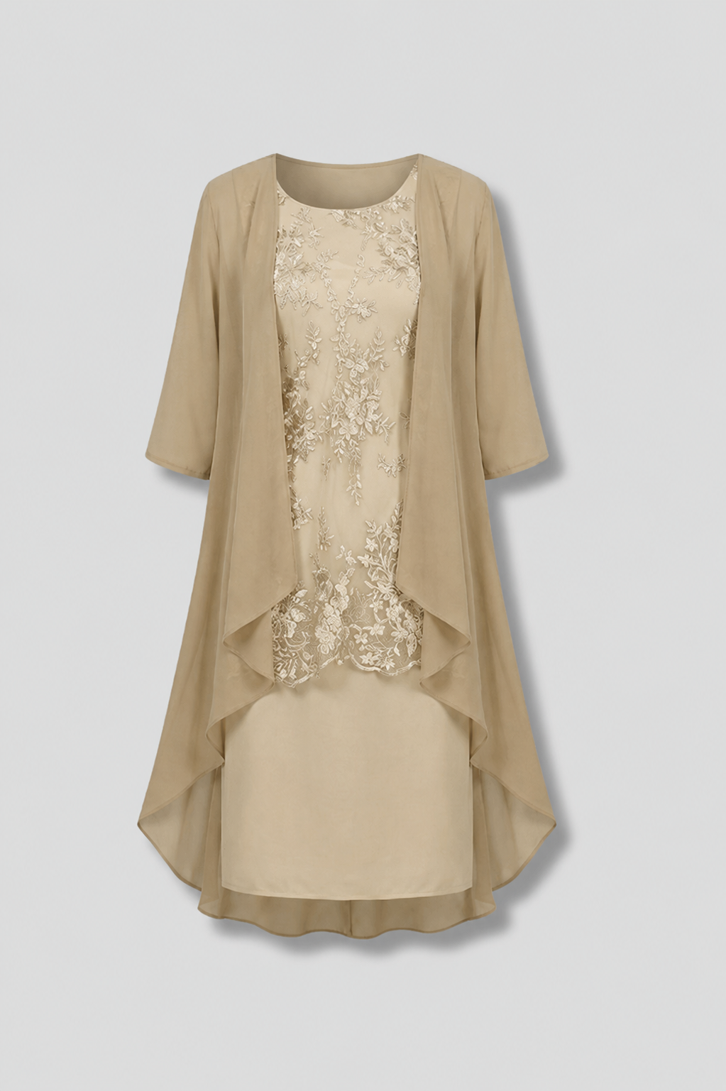 Lauren King | Layered Chiffon Midi Dress with Lace Overlay For Women