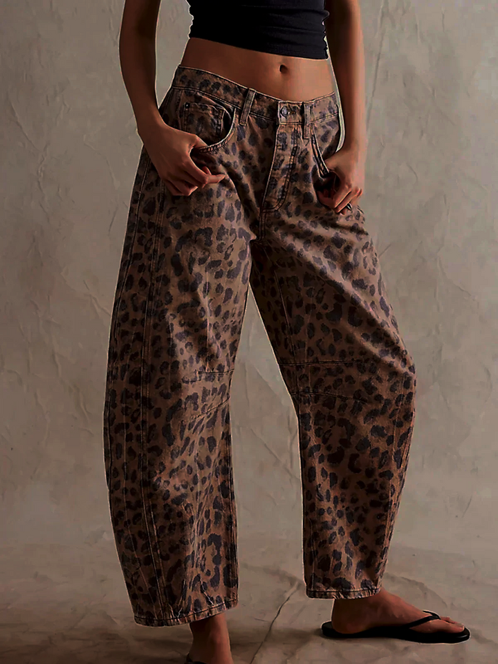 Leilani Monroe | Leopard Print Barrel Jeans For Women