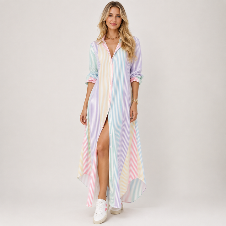 Lily Cooper | Color Block Striped Shirt Dress For Women