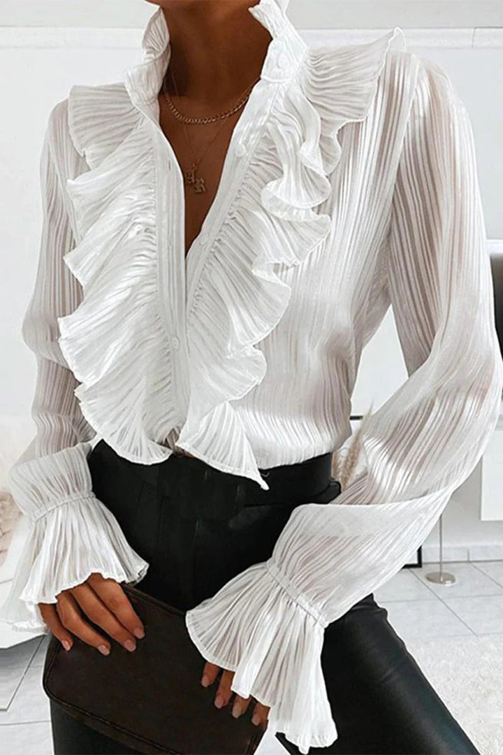 Camille Duval | Chic Ruffle Denim Blouse For Women
