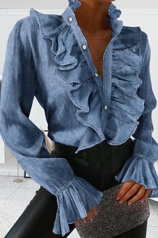 Camille Duval | Chic Ruffle Denim Blouse For Women