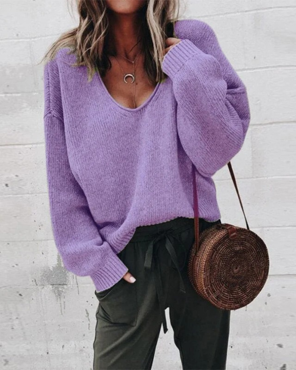 Aurélie Bernard | Relaxed V-Neck Knit Jumper With Soft Drape For Women