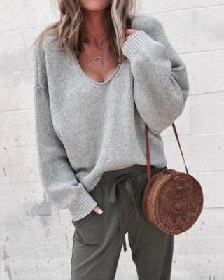 Aurélie Bernard | Relaxed V-Neck Knit Jumper With Soft Drape For Women