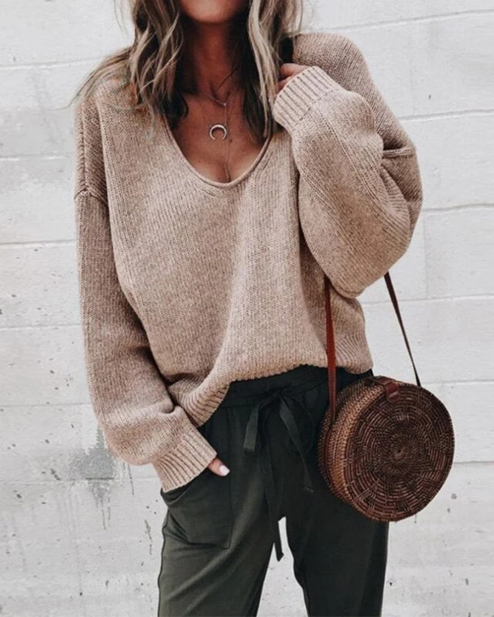 Aurélie Bernard | Relaxed V-Neck Knit Jumper With Soft Drape For Women