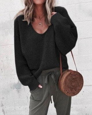 Aurélie Bernard | Relaxed V-Neck Knit Jumper With Soft Drape For Women