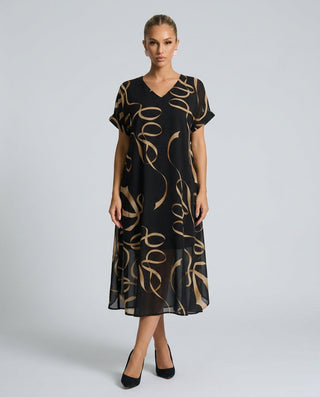 Tara Wyndham | V-Neck Batwing Bow Print Midi Dress For Women