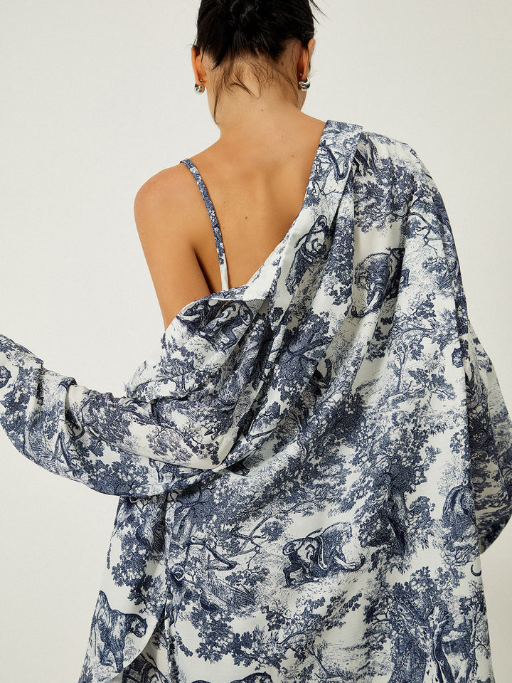 Grace Holloway | Blue Toile 3-Piece Printed Set For Women