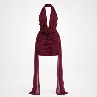Matilda Henley | Embellished Halter Draped Mini Dress For Women