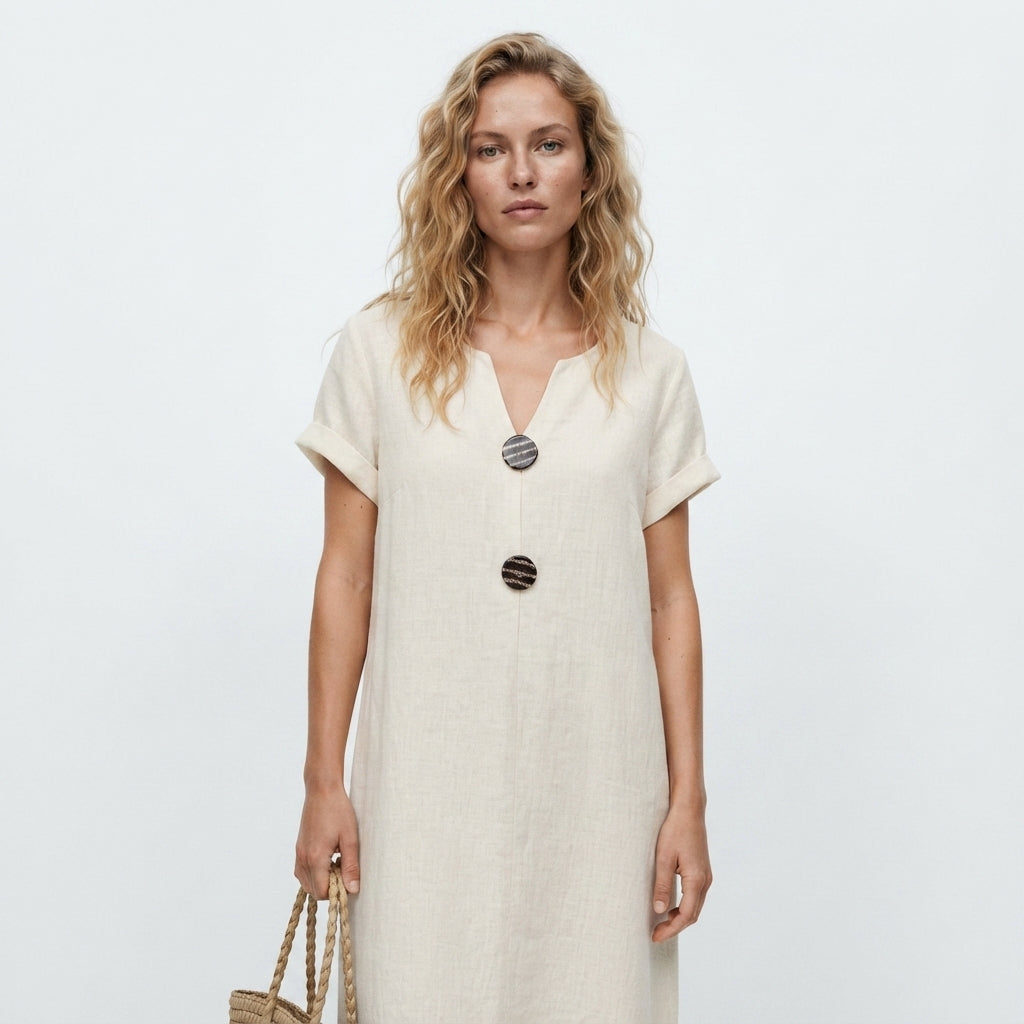 Mia Walker | Casual Cotton-Linen Midi Dress For Women