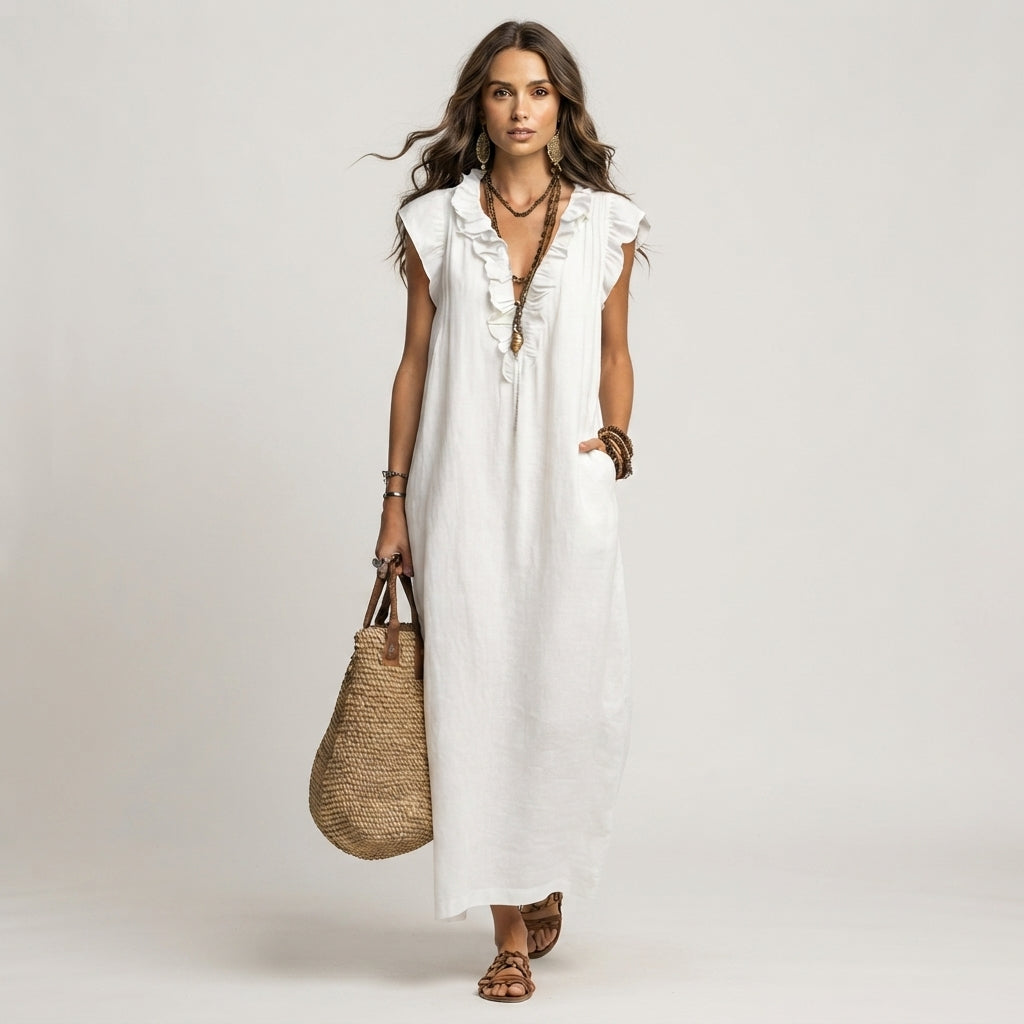 Mia Wilson | Bohemian Ruffle V-Neck Maxi Dress For Women