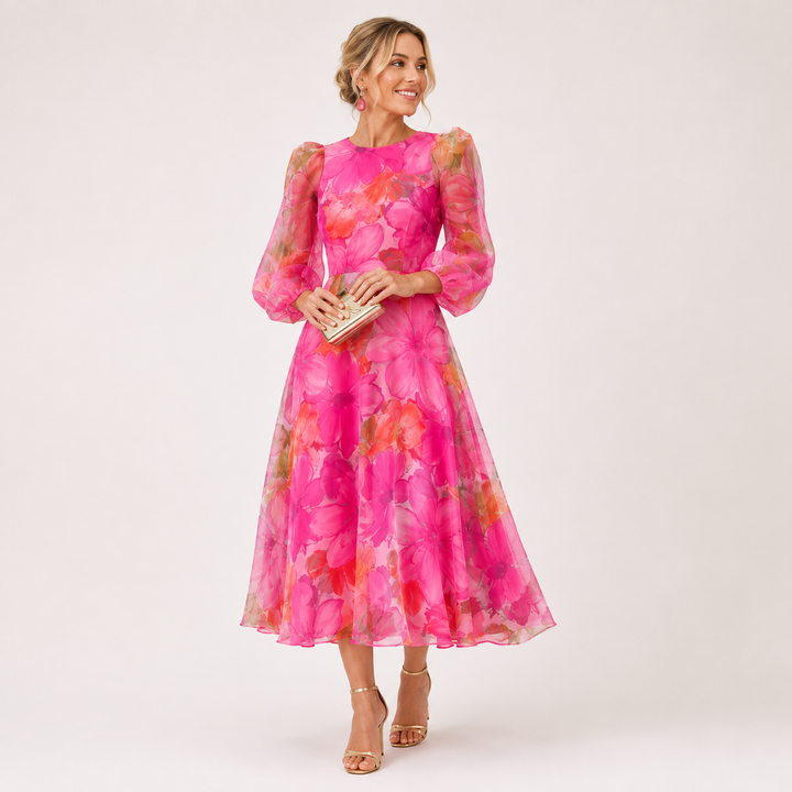 Millie Foster | Floral Print Wedding Guest Midi Dress For Women