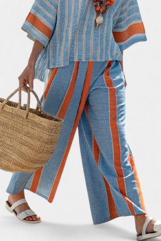 Elise Cunningham | Striped Linen Two-Piece Set For Women