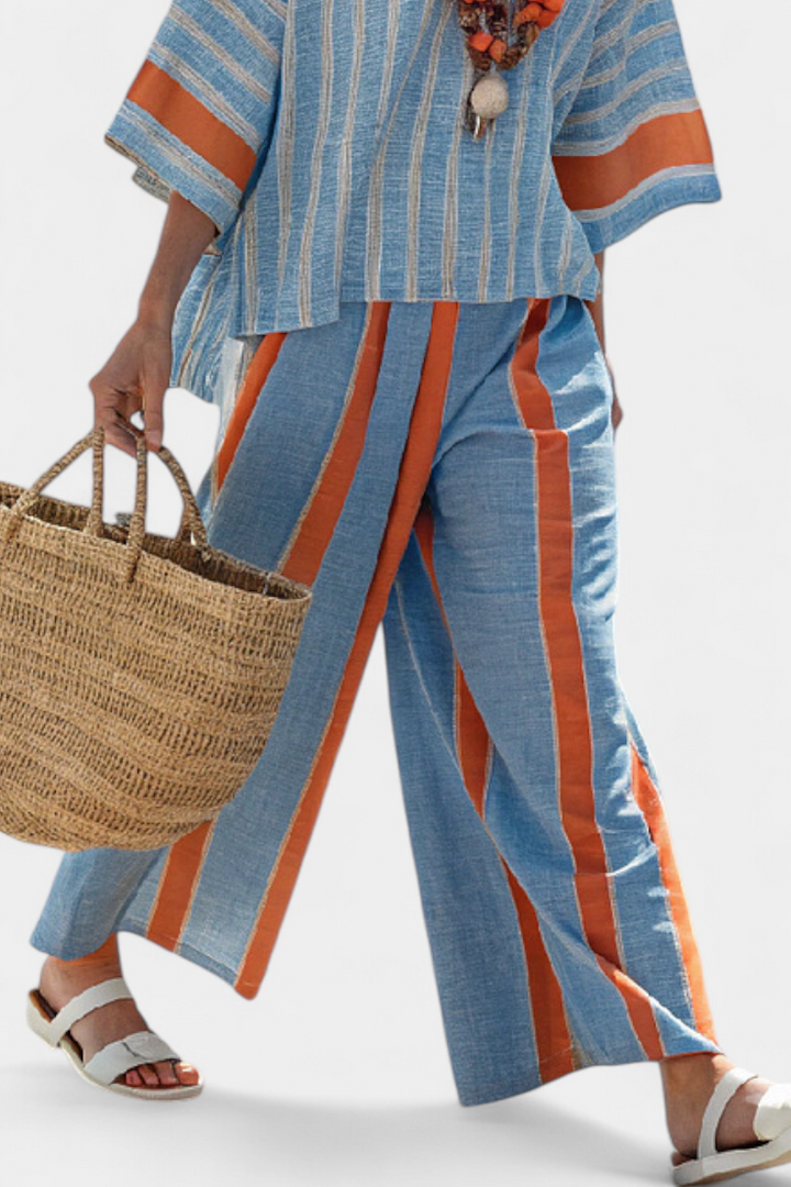 Elise Cunningham | Striped Linen Two-Piece Set For Women