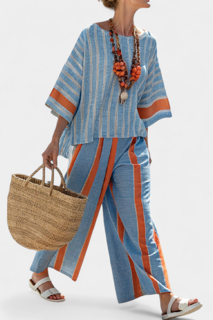 Elise Cunningham | Striped Linen Two-Piece Set For Women