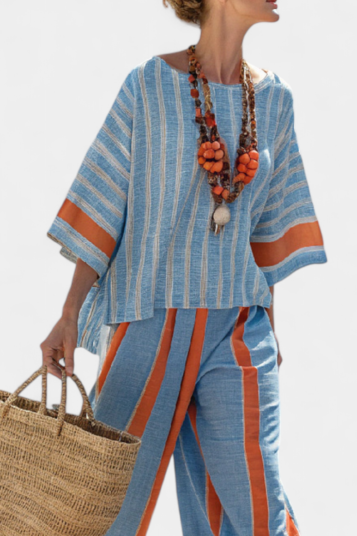 Elise Cunningham | Striped Linen Two-Piece Set For Women